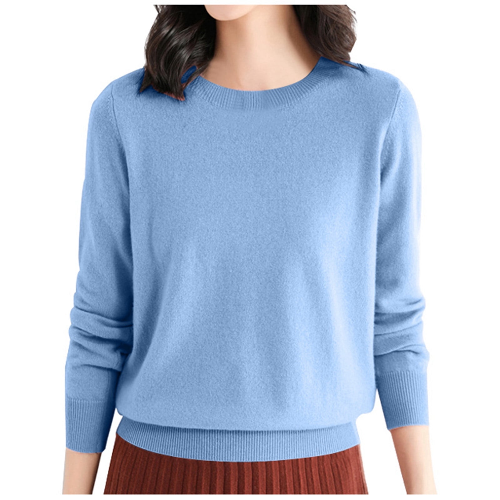 Women's Wool Base Layer Shirt Solid Knit Pullover Tops Crewneck Long ...