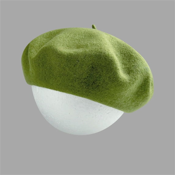 Women's Wool Beret Hat, French Style Solid Color Packable Beret Cap, Classic Crushable Winter Artist Hat for Women, Casual Fashion Outfits-Green