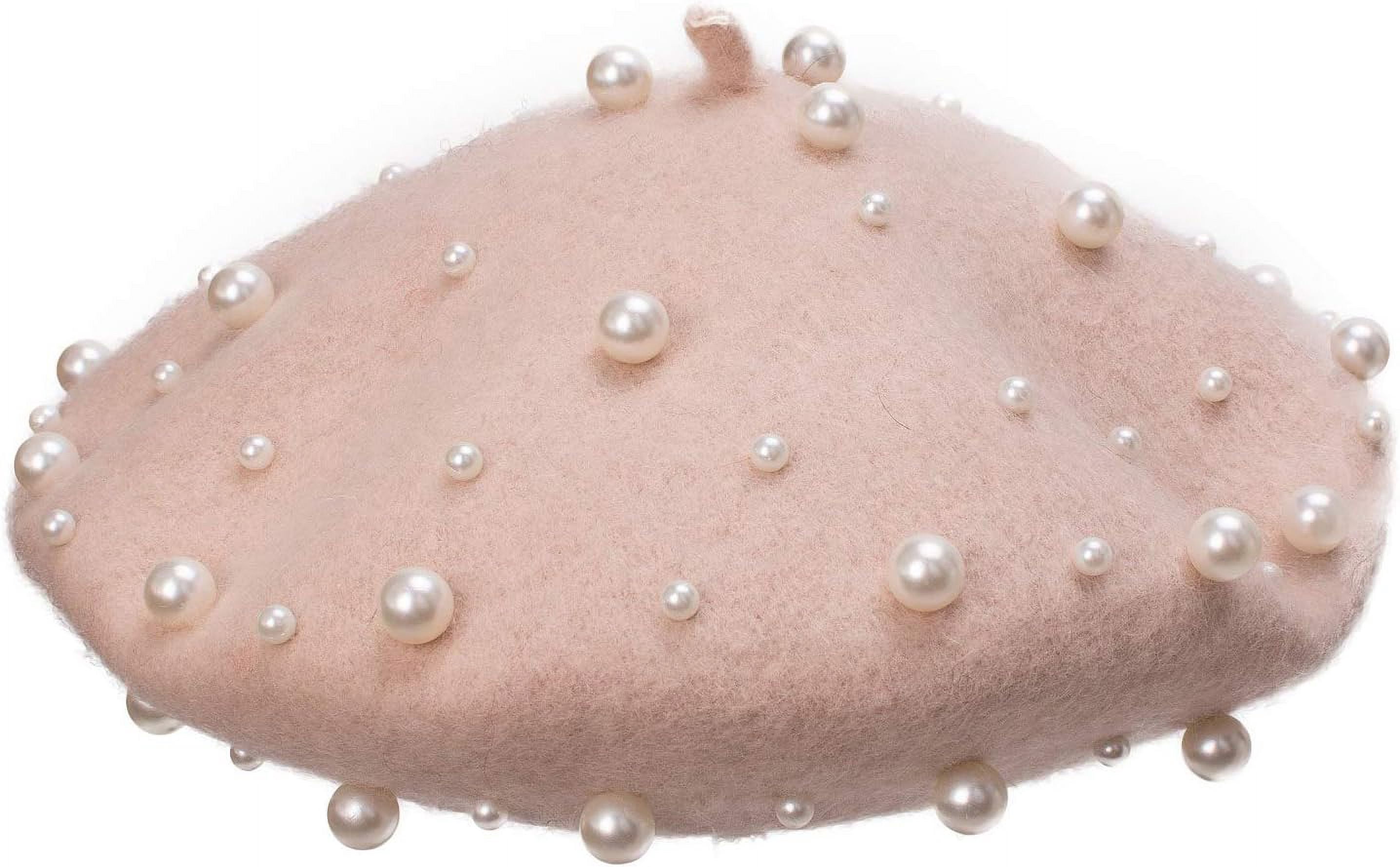 7946 Womens Beret With Pearls, Winter Wool Hat Pearl French Knitted Beanie Knit Beret With Pearls: Vegan Angora Blend French Style Hat  main image 3