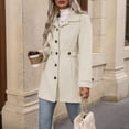 thumbnail image 1 of Women's Wool Blend Button Front Coat, Belted Mid-Length Overcoat, Elegant Lapel Collar Woolen Jacket Outerwear for Fall Winter 01-Beige XL, 1 of 5