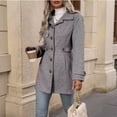 thumbnail image 1 of Women's Wool Blend Button Front Coat, Belted Mid-Length Overcoat, Elegant Lapel Collar Woolen Jacket Outerwear for Fall Winter 04-Gray XXL, 1 of 4
