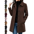 thumbnail image 1 of Women's Wool Blend Coat Lapel Collar Long Sleeve Single Breasted Mid Length Winter Coat, 1 of 8