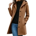 thumbnail image 1 of Women's Wool Blend Coat Mid-Length Lapel Button Down Trench Coat with Hood Pocketed Woolen Hooded Overcoat for Fall Winter Daily Wear(Brown,XXXL), 1 of 6