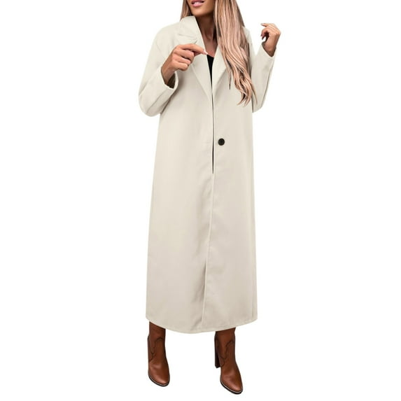 Women's Wool Blend Coat Notch Collar Long Coat Jacket