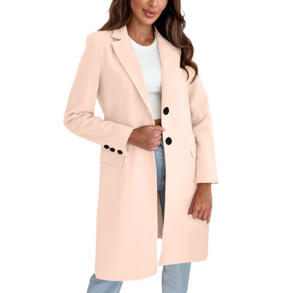 Women's Wool Blend Double Trench Coat Mid Long Lapel Overcoat Stylish Winter Windbreaker Jacket