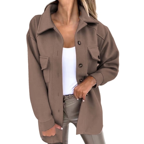 Women's Wool Blend Jacket, Thickened Lapel Collar Single Breasted Longline Coat with Belt, Oversized Fit for Fall Winter Warmth and Casual Street Style-Khaki