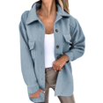thumbnail image 1 of Women's Wool Blend Jacket, Thickened Lapel Collar Single Breasted Longline Coat with Belt, Oversized Fit for Fall Winter Warmth and Casual Street Style-Light Blue, 1 of 4