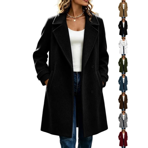 Women's Wool Blend Lapel Long Sleeve Pea Coats Single Breasted Casual Work Everyday Commute Fall Winter Woolen Coats