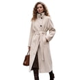 thumbnail image 1 of Women's Wool Blend Long Pea Coats Oversized Stand Collar Winter Overcoat with Belt, 1 of 7
