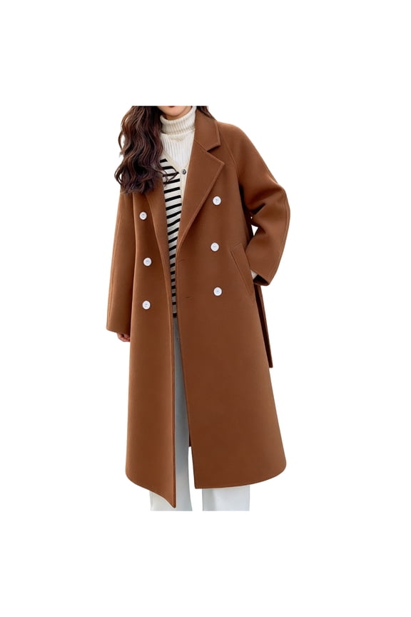 Women's Wool Blend Long Trench Coat Double Breasted Notched Collar Winter Jacket Casual Overcoat Dress Peacoat (XL, Coffee)