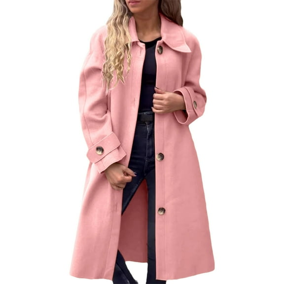 Women's Wool Blend Mid Long Coat Double Lapel Jacket Trench Overcoat Windbreaker Outwear Winter Fashion