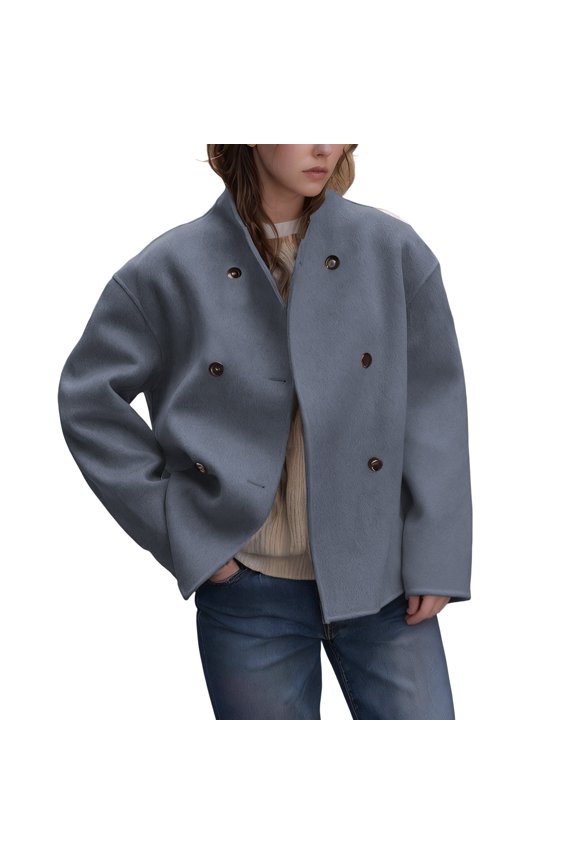 Women's Wool Blend Notch Lapel Coat, Double Breasted Trench Style Overcoat, Long Length Fall Winter Jacket, Classic Business Casual Outerwear, Timeless Elegant Topcoat Grey L