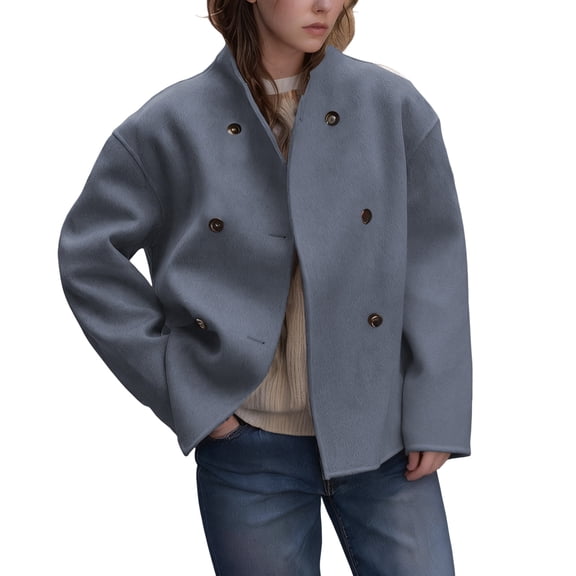Women's Wool Blend Notch Lapel Coat, Double Breasted Trench Style Overcoat, Long Length Fall Winter Jacket, Classic Business Casual Outerwear, Timeless Elegant Topcoat Grey S