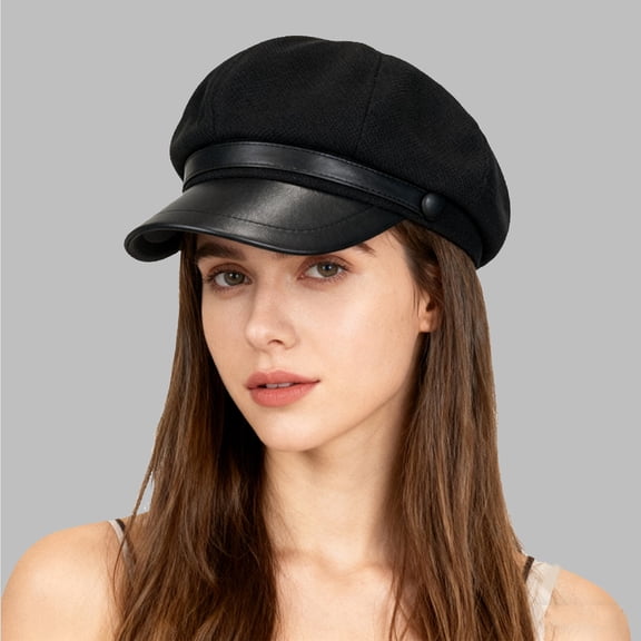 Women's Wool Blend Octagonal Beret Hat, Artistic Painter Style Winter Hat with Face Slimming Design, European Inspired Bucket Hat for Autumn and Winter, Versatile Daily Wear Beret - Black