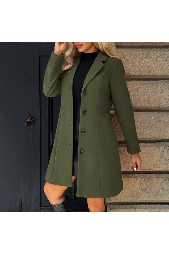 Women's Wool Blend Pea Coat Notched Collar Single Breasted Overcoat Warm Winter Trench Coat Army Green XL