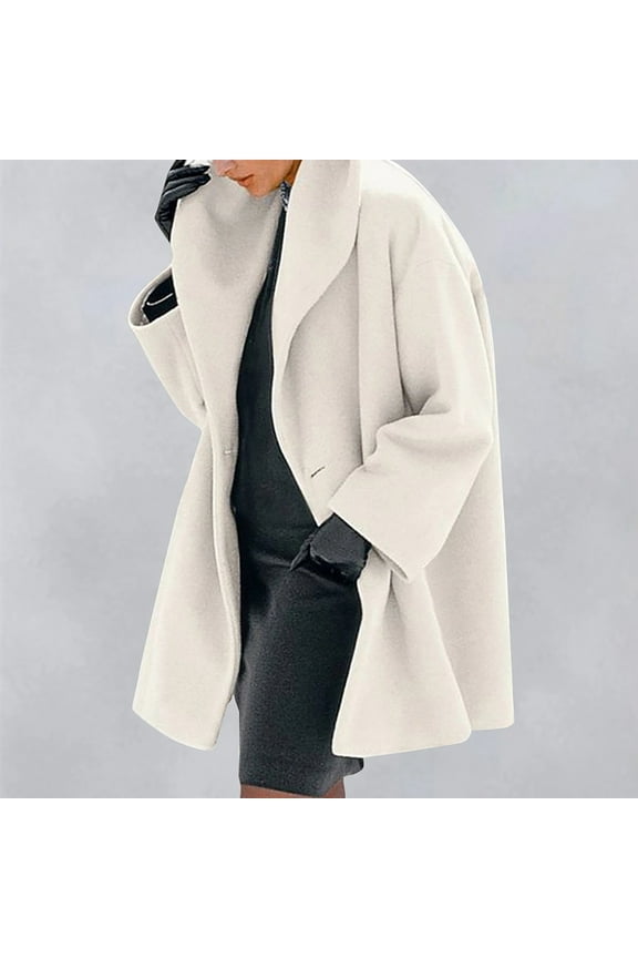 Women's Wool Blend Pea Coat Single Breasted Trench Coats Spring Fall Casual Lightweight Jackets Overcoat White 2XL
