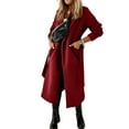 thumbnail image 1 of Women's Wool Blend Peacoat Oversized Notch Lapel Jacket Casual Fall Winter Warm Coat Mid Long Trench Coat with Belt, 1 of 1