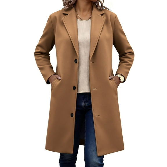 Women's Wool Blend Peacoat Single Breasted Trench Coat Fall Winter Casual Lightweight Overcoat Elegant Outerwear with Pockets