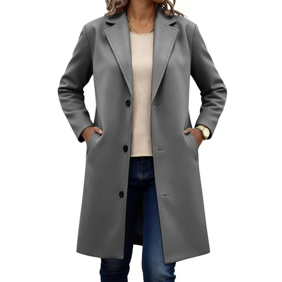 Women's Wool Blend Peacoat Single Breasted Trench Coat Fall Winter Casual Lightweight Overcoat Elegant Outerwear with Pockets
