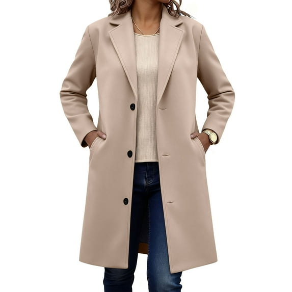 Women's Wool Blend Peacoat Single Breasted Trench Coat Fall Winter Casual Lightweight Overcoat Elegant Outerwear with Pockets
