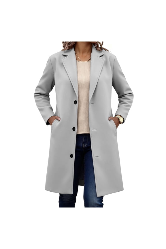 Women's Wool Blend Peacoat Single Breasted Trench Coat Fall Winter Casual Lightweight Overcoat Elegant Outerwear with Pockets