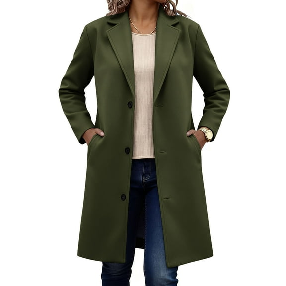 Women's Wool Blend Peacoat Single Breasted Trench Coat Fall Winter Casual Lightweight Overcoat Elegant Outerwear with Pockets