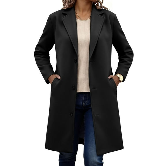 Women's Wool Blend Peacoat Single Breasted Trench Coat Fall Winter Casual Lightweight Overcoat Elegant Outerwear with Pockets