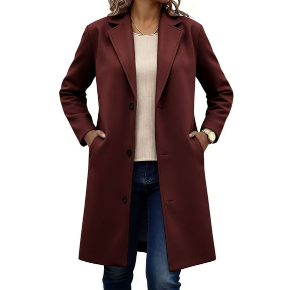 Women's Wool Blend Peacoat Single Breasted Trench Coat Fall Winter Casual Lightweight Overcoat Elegant Outerwear with Pockets