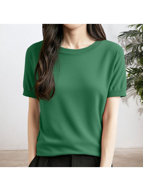 Women’s Wool Blend Pullover Sweater Lightweight Business Casual Blouses for Summer Fall Daily Wear Green M
