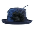 thumbnail image 1 of Women's Wool Blend Round Top Bowler Hat, Autumn Winter Fisherman Cap with 3D Flower, Small Formal Hat for Tea Party Wedding and Daily Casual Wear - Navy, 1 of 2