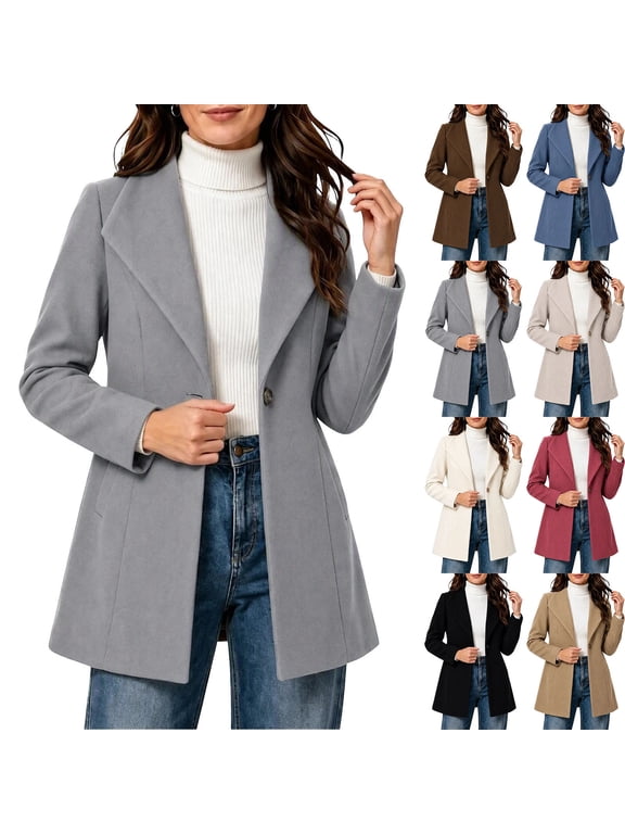 Women's Wool Blend Shawl Collar Blazer Coat Single Breasted Long Sleeve Mid Length Loose Fit Jacket Dressy Elegant Work office Fall Winter Outerwear Red