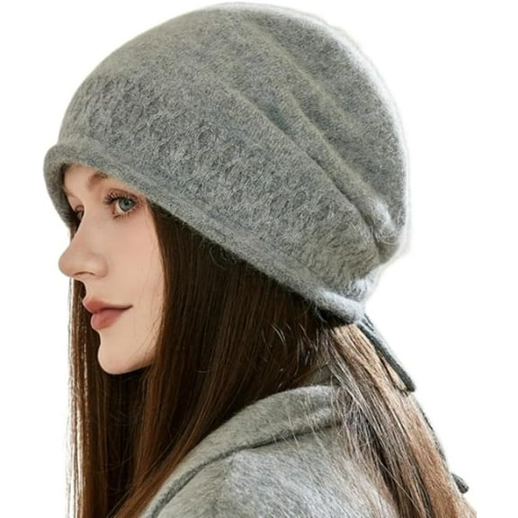 Women's Wool Blend Slouchy Beanie Warm Knit Cap with Strap Solid Color Fashion Elegant Knitted Hat Trendy 2025