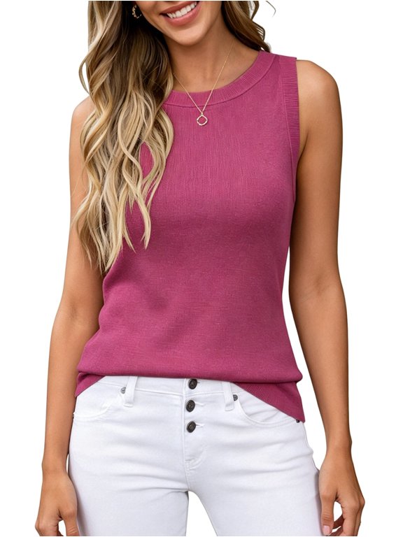 Women's Wool Blend Sweaters Non See Through Summer Business Casual Tank Rose Red L