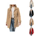 thumbnail image 1 of Women's Wool Blend Trench Coat Mid Length Double Button Front Elegant Slim Fit Overcoat For Fall Winter Casual Wear, 1 of 7