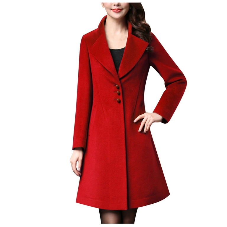 Womens Wool Coat Mid Length - Double Breasted Red Wool Coat Womens by FJackets