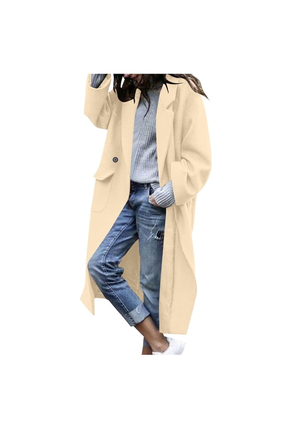 Women's Wool Blend Trench Coat Oversized Single Breasted Midi Long Overcoat Winter Fall Shawl Collar Trench Jacket