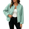 thumbnail image 1 of Women's Wool Blend Zip-Up Casual Jacket Ghalytn Round Neck Cropped Long Sleeve Loose Outerwear with Pockets, 1 of 8