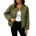 thumbnail image 1 of Women's Wool Blend Zip-Up Casual Jacket Ghalytn Round Neck Cropped Long Sleeve Loose Outerwear with Pockets, 1 of 6
