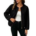 thumbnail image 1 of Women's Wool Blend Zip-Up Casual Jacket Ghalytn Round Neck Cropped Long Sleeve Loose Outerwear with Pockets, 1 of 8