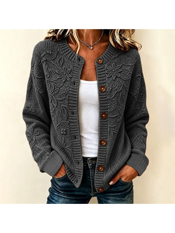 Womens Cardigan Sweater 3D Floral Button Down Cardigan