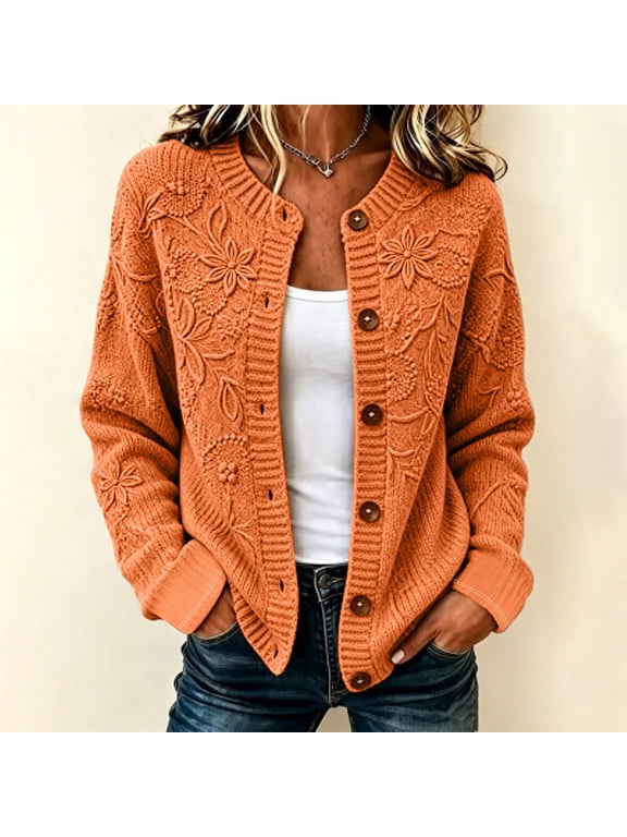 Womens Cardigan Sweater 3D Floral Button Down Cardigan