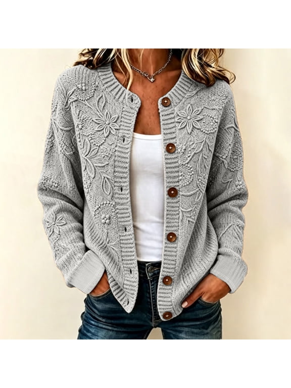 Womens Cardigan Sweater 3D Floral Button Down Cardigan