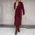 thumbnail image 1 of Women's Wool Coat Blouse Thin Coat Trench Long Jacket Ladies Slim Long Belt Elegant Overcoat Outwear Jacket Vest for Women, 1 of 5