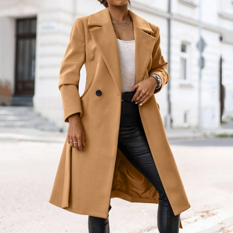 Women's Wool Coat Blouse Thin Coat Trench Long Jacket Ladies Slim Long Belt  Elegant Overcoat Outwear