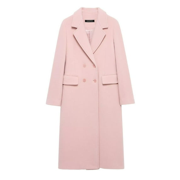 Women's Wool Coat Casual Mid-Length Coat Double Breasted Trench Coat with Pocket Pink L