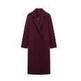 thumbnail image 1 of Women's Wool Coat Casual Mid-Length Coat Double Breasted Trench Coat with Pocket Wine S, 1 of 8
