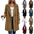 thumbnail image 1 of Women's Wool Coat, Women's Wool Blend Coat Double Breasted Long Sleeve Lapel Mid-Length Trench Coat with Pockets for Fall Winter Daily Wear(Brown,S), 1 of 7