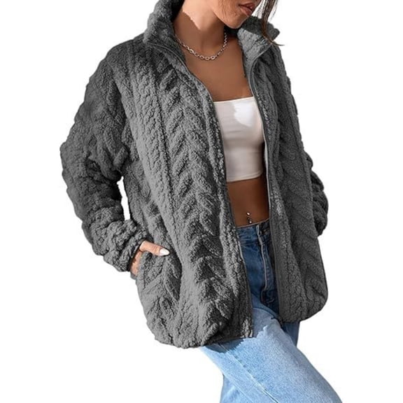 Women's Wool Coat Zipper Stand-Up Collar Pocket Coat