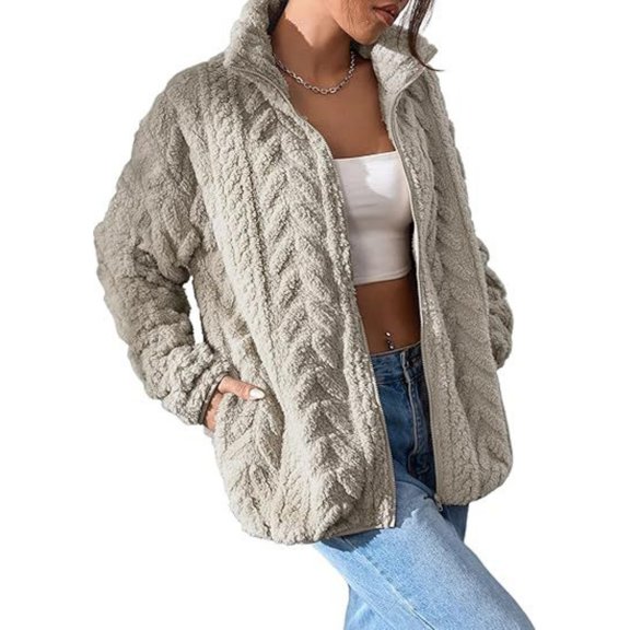 Women's Wool Coat Zipper Stand-Up Collar Pocket Coat