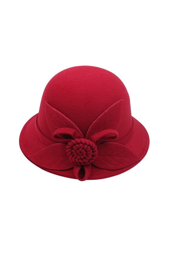 Women's Wool Felt Cloche Bucket Hat, Autumn Winter Floral Decoration Casual Hat, Fashion Small Bowler for Daily Wear, Office, Outings, and Cold Weather, Elegant and Warm Accessory-G